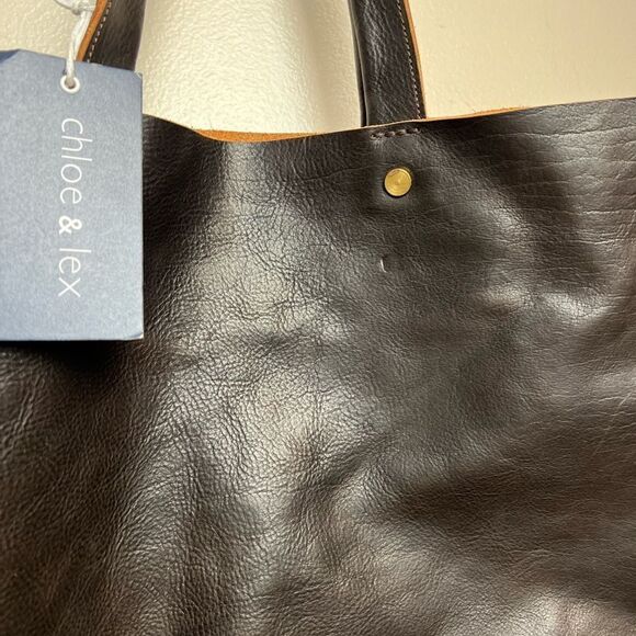 Chloe & Lex Deep Brown Leather Tote Bag NWT - Picture 10 of 10